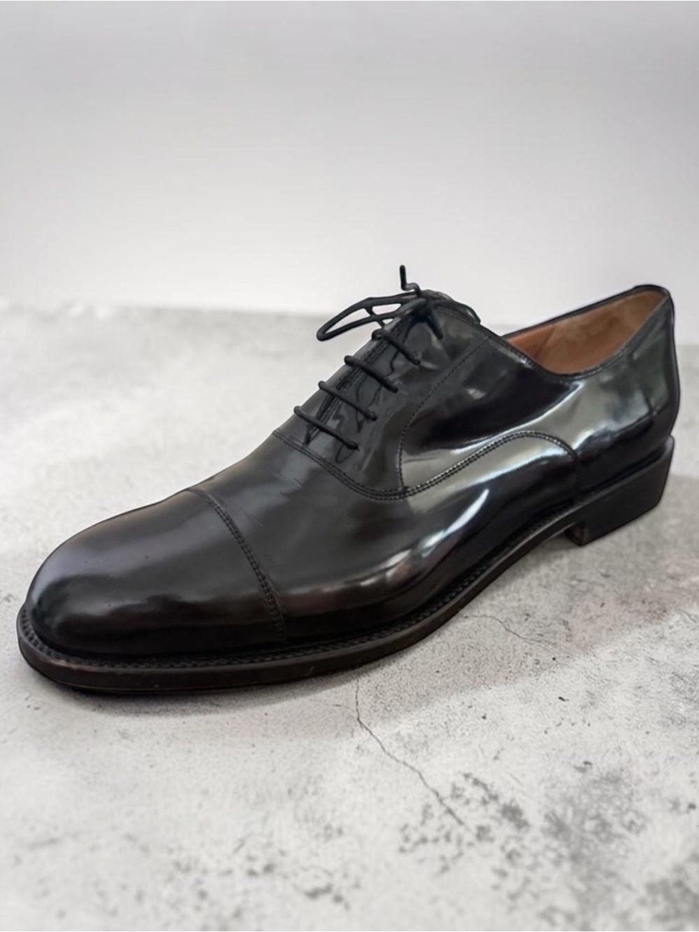 SALVATORE FERRAGAMO Lavorazione Tramezza Patent Calfskin Leather Shoes 13 D